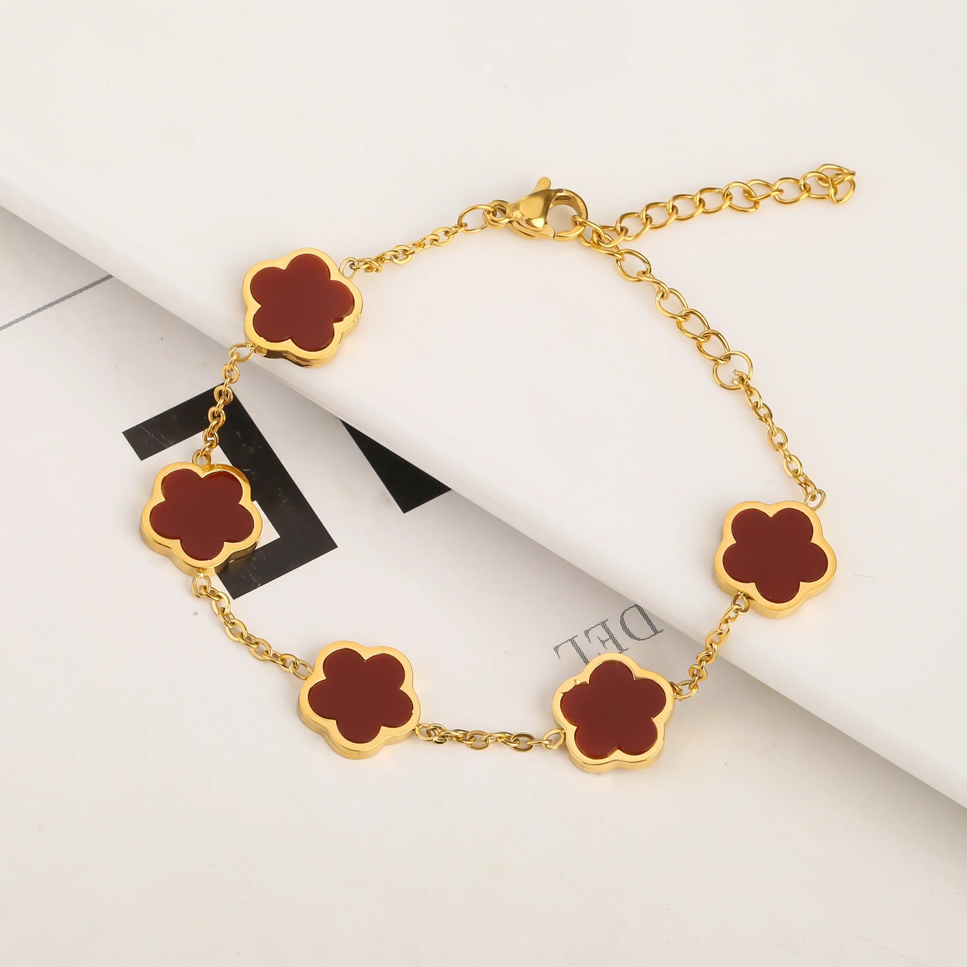 FLÔR BRACELET GOLD - RUBY RED