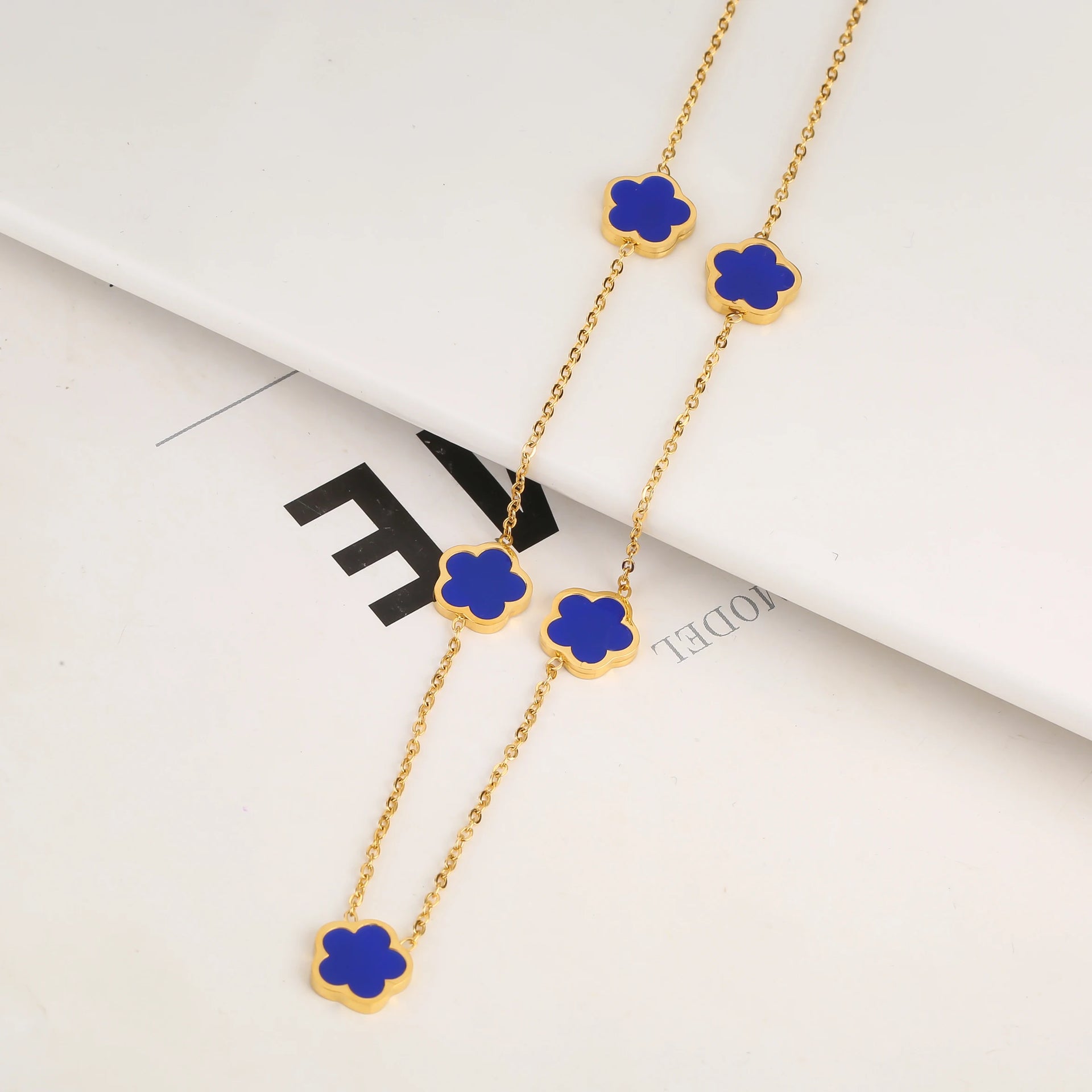 FLÔR №5 NECKLACE GOLD - ROYAL BLUE