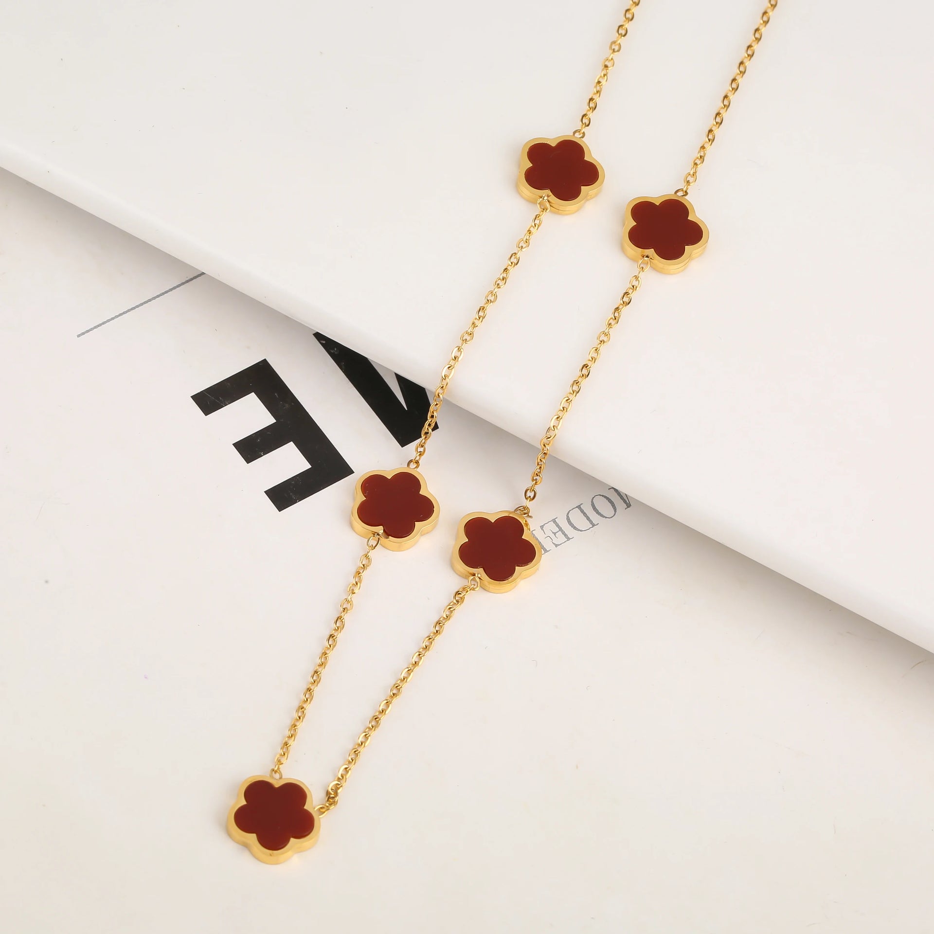 FLÔR №5 NECKLACE GOLD - RUBY RED