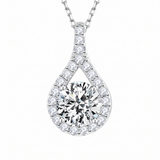 Dalia Halo Drop Pendant Necklace - White Gold