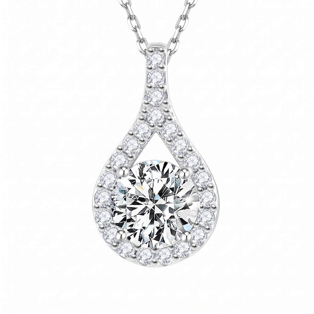 Dalia Halo Drop Pendant Necklace - White Gold
