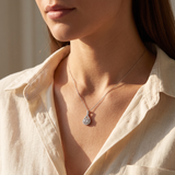 Dalia Halo Drop Pendant Necklace - White Gold