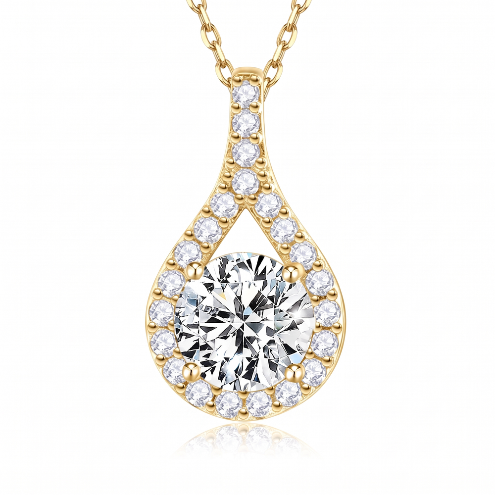 Dalia Halo Drop Pendant Necklace - Gold
