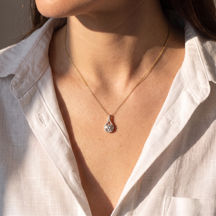 Dalia Halo Drop Pendant Necklace - Gold