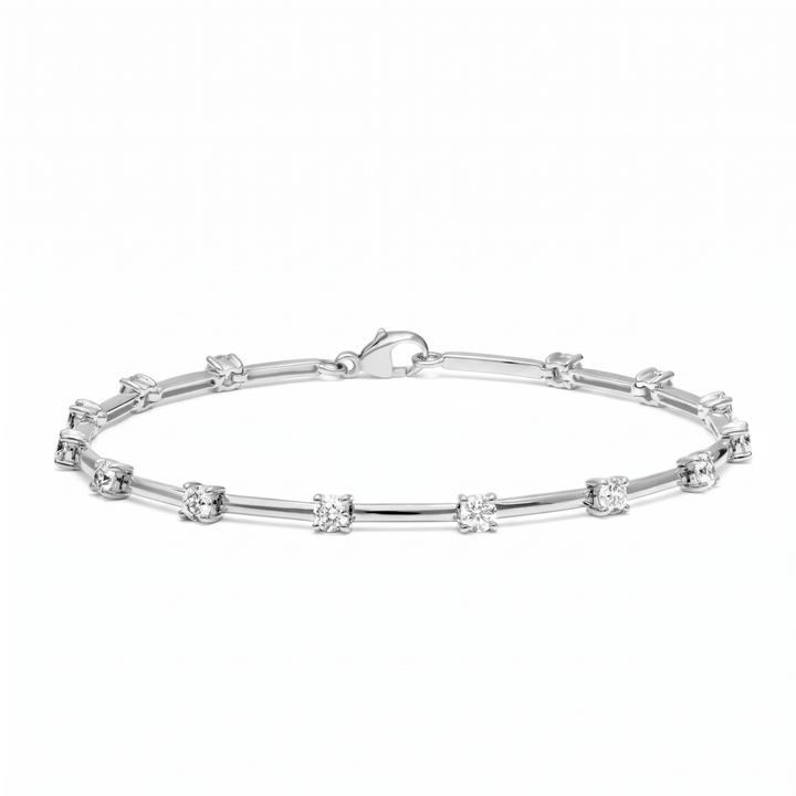 Élise Bracelet White Gold – 14 moissanite stones, 18K white gold plated