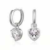 Heart Drop Huggie Earrings - White Gold