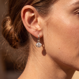 Ivy Oval Drop Huggie Earrings - White Gold