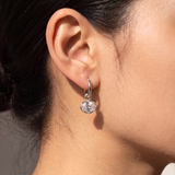 Ivy Oval Drop Huggie Earrings - White Gold