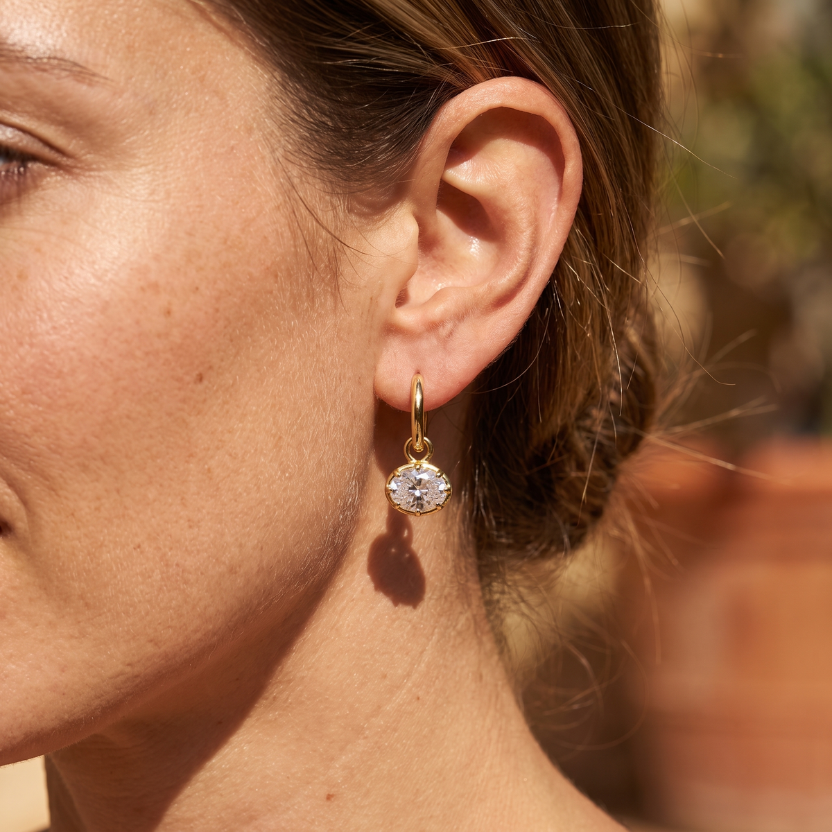 Ivy Oval Drop Huggie Earrings - Gold