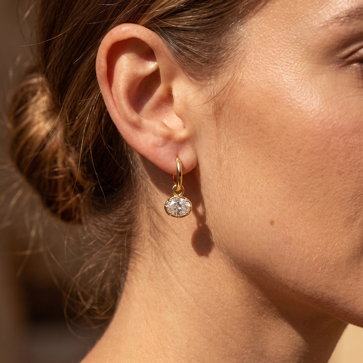 Ivy Oval Drop Huggie Earrings - Gold