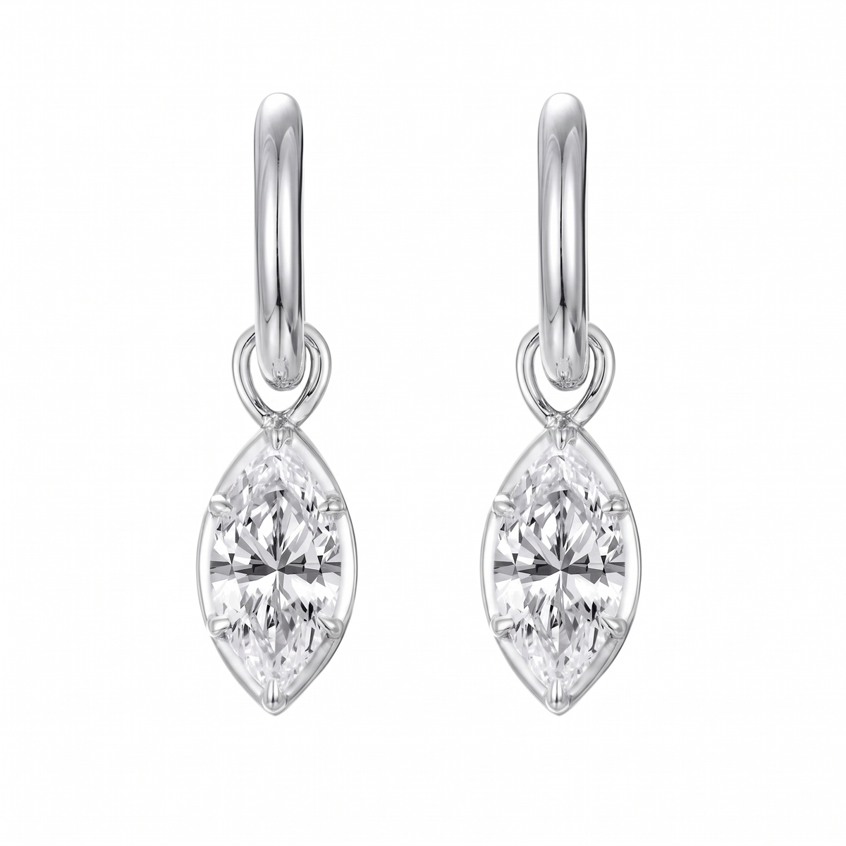 Romy Marquise Drop Huggie Earrings - White Gold