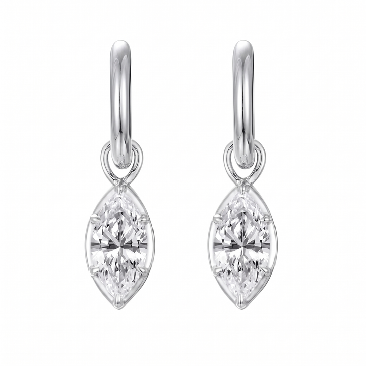 Romy Marquise Drop Huggie Earrings - White Gold