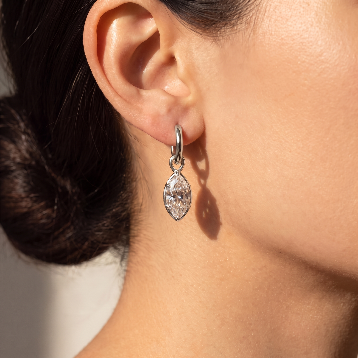 Romy Marquise Drop Huggie Earrings - White Gold