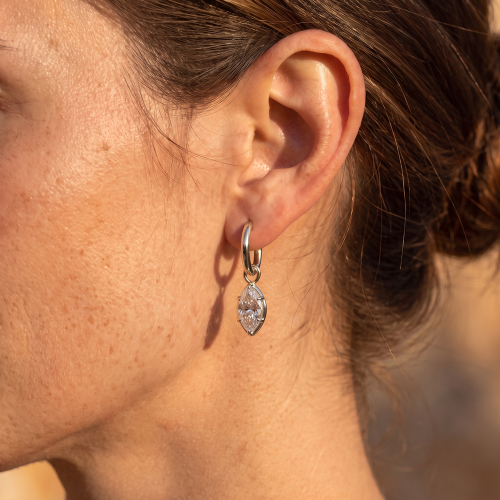 Romy Marquise Drop Huggie Earrings - White Gold