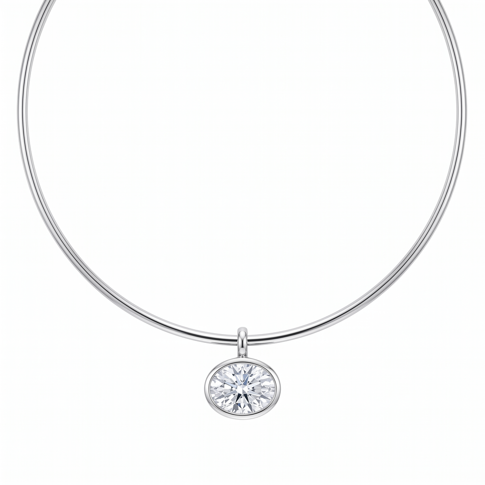 Sienna Bezel Oval Collar Necklace - White Gold