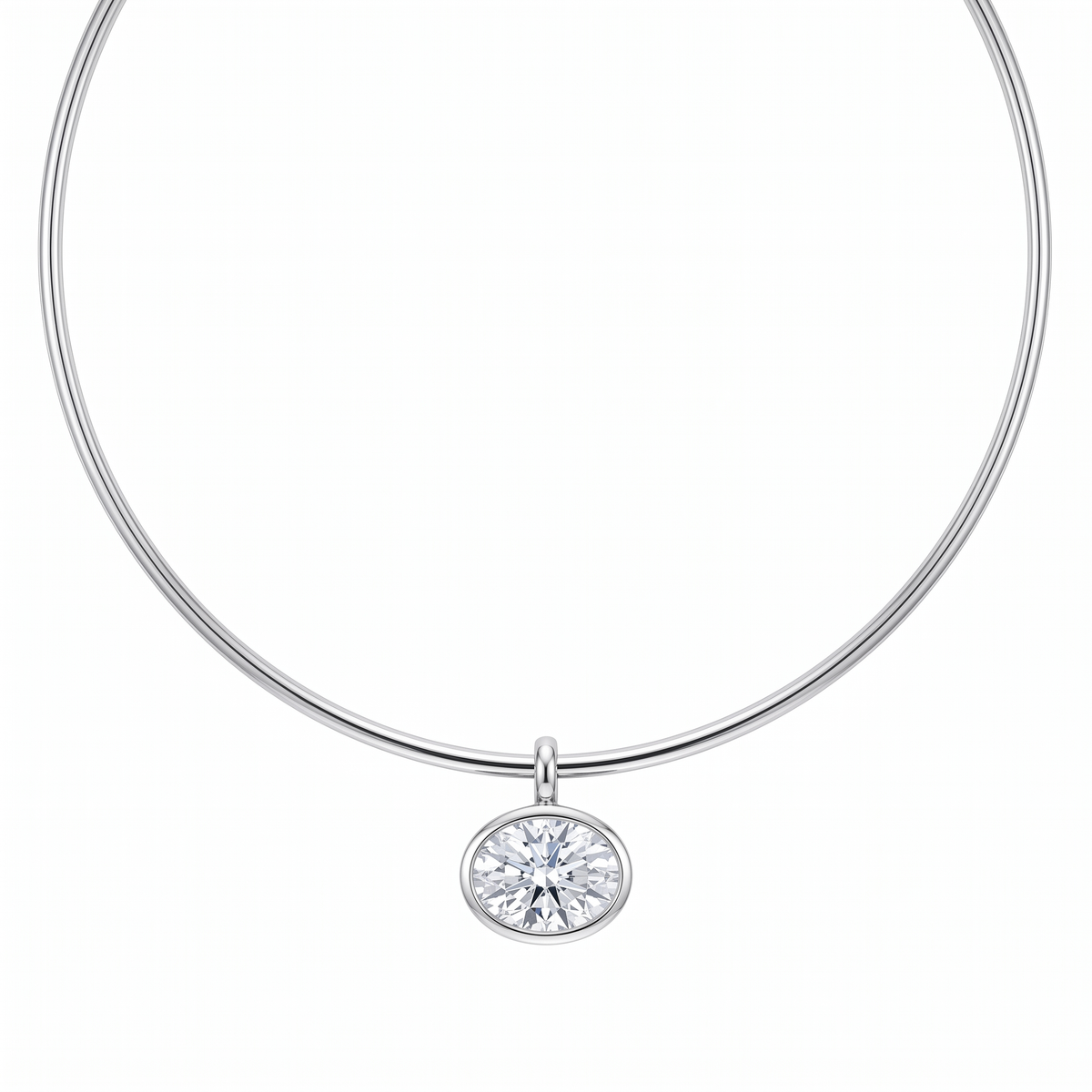 Sienna Bezel Oval Collar Necklace - White Gold