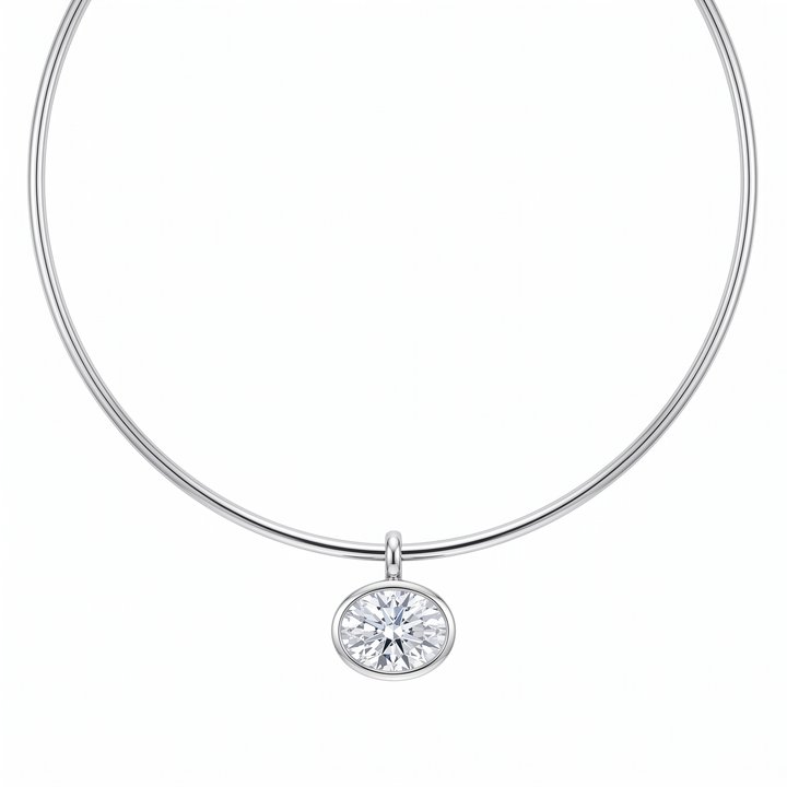 Sienna Bezel Oval Collar Necklace - White Gold