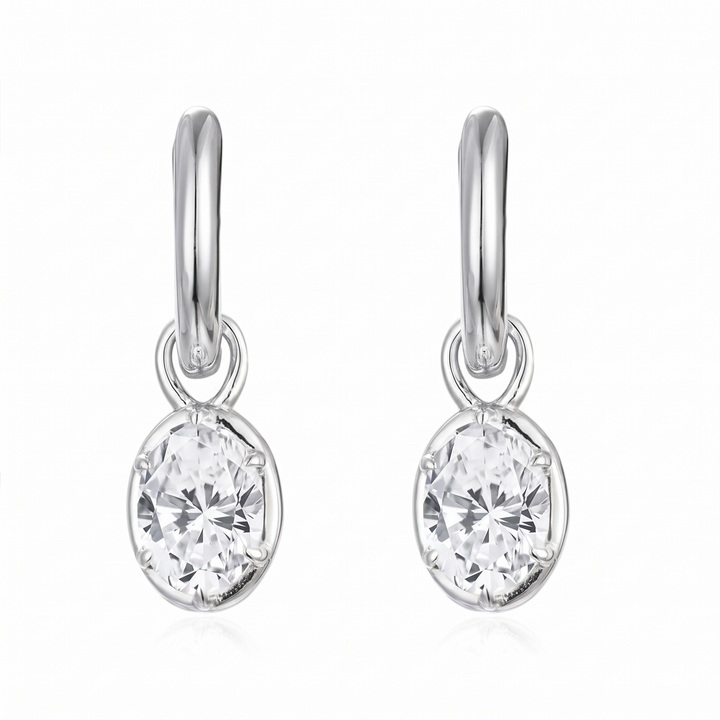 Sol Oval Drop Huggie Earrings - White Gold
