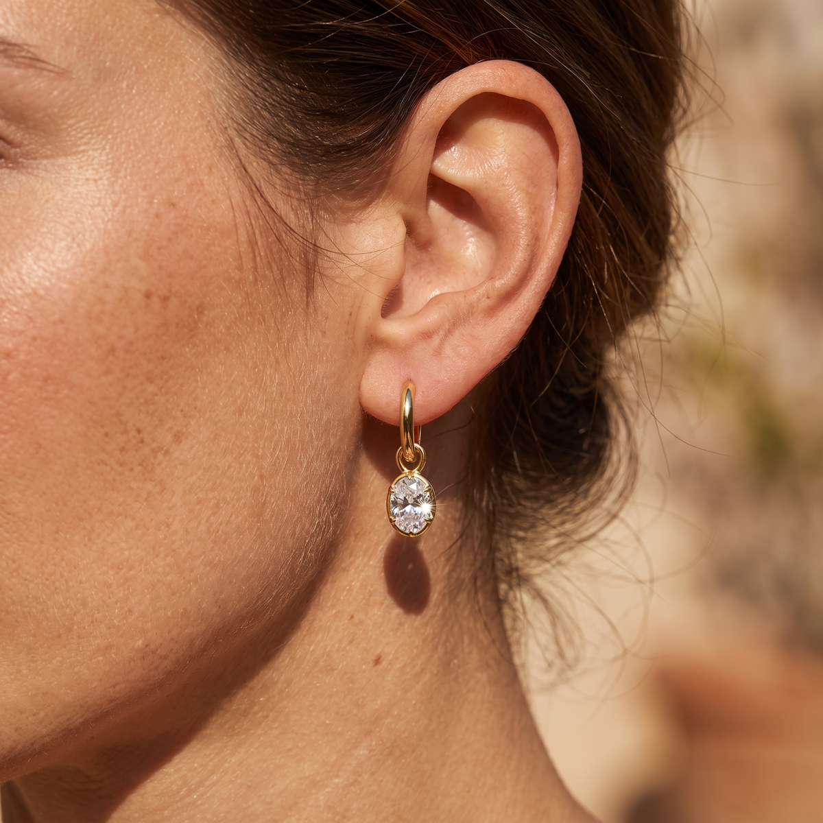 Sol Oval Drop Huggie Earrings - Gold