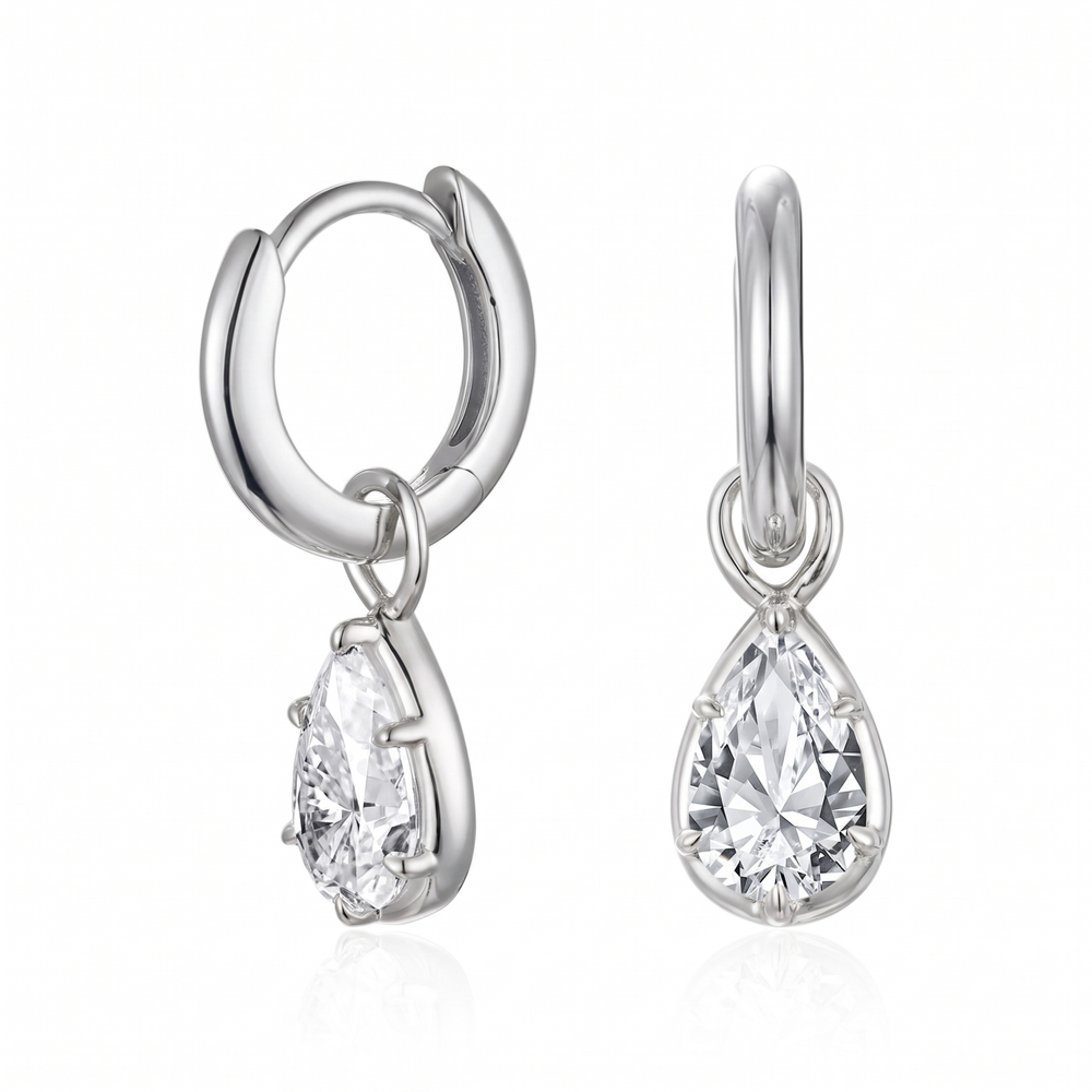 Talia Pear Drop Huggie Earrings - White Gold