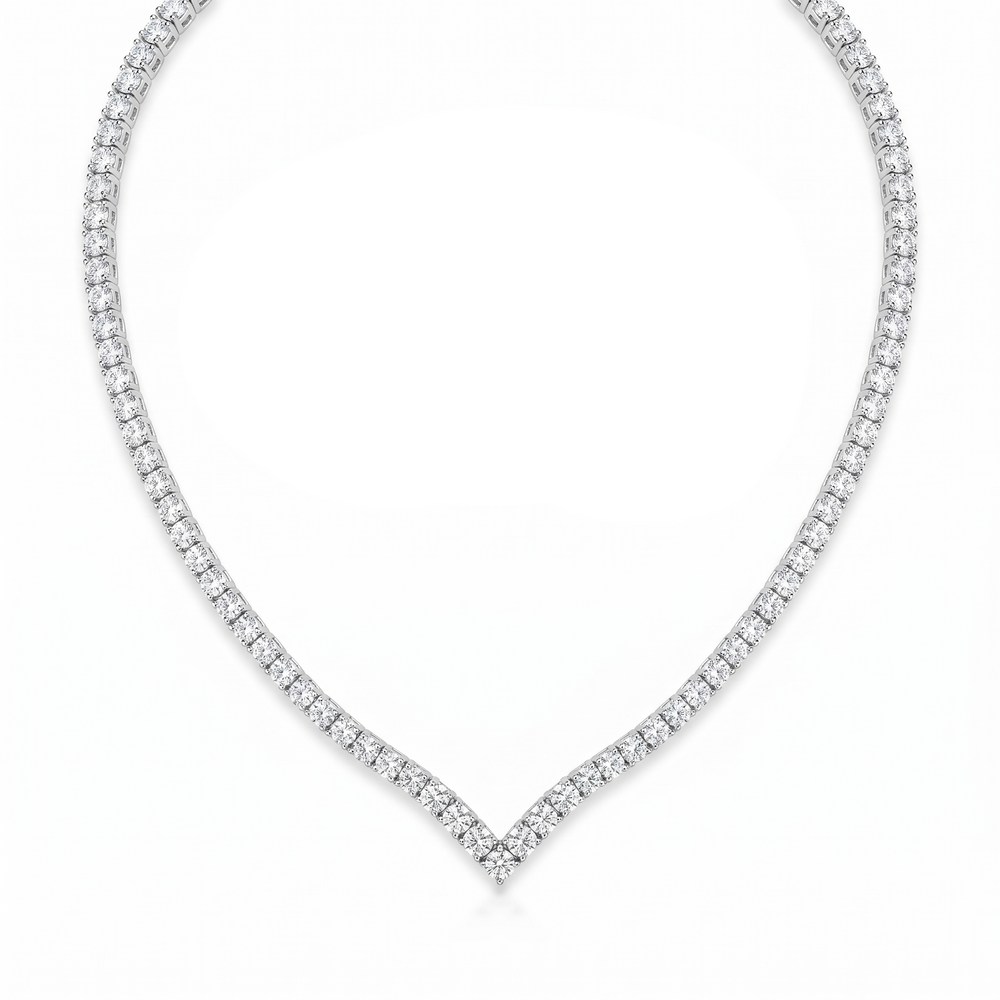 Victoria Graduated V Tennis Necklace - White Gold