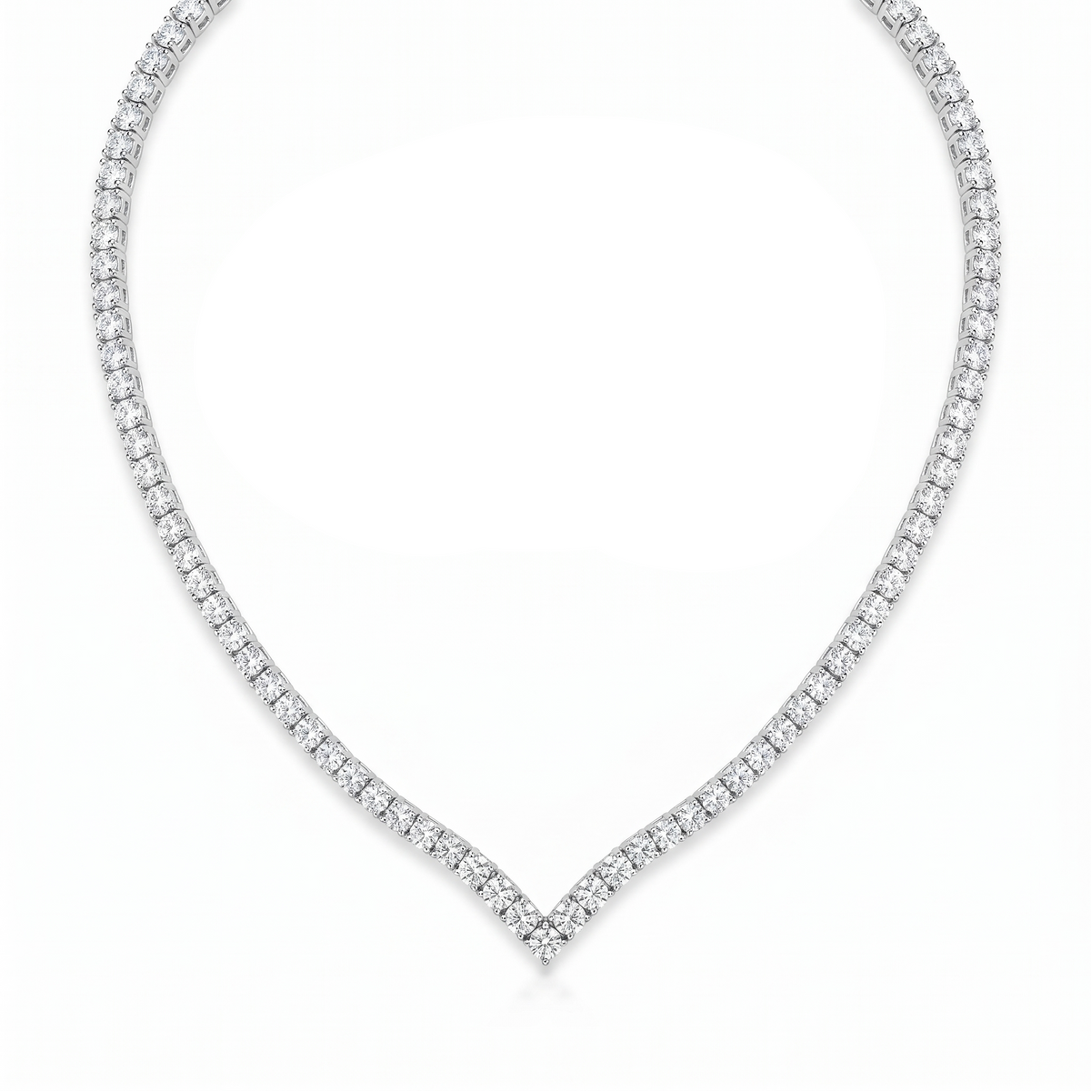 Victoria Graduated V Tennis Necklace - White Gold