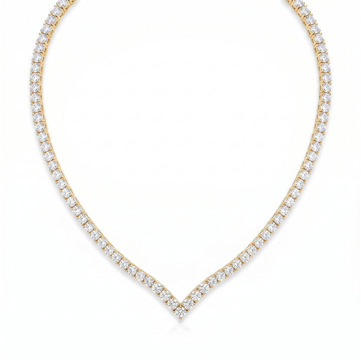 Victoria Graduated V Tennis Necklace - Gold
