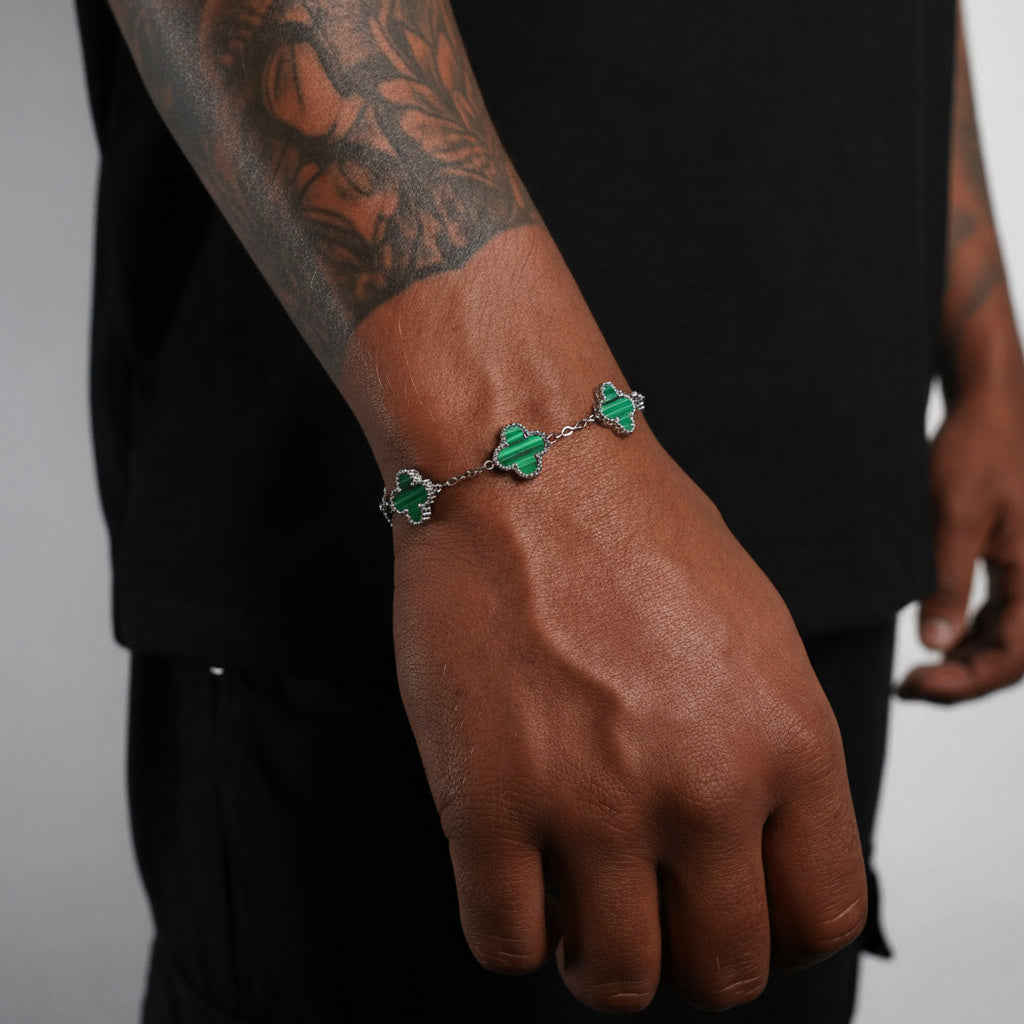 Clover Bracelet Silver – Malachite