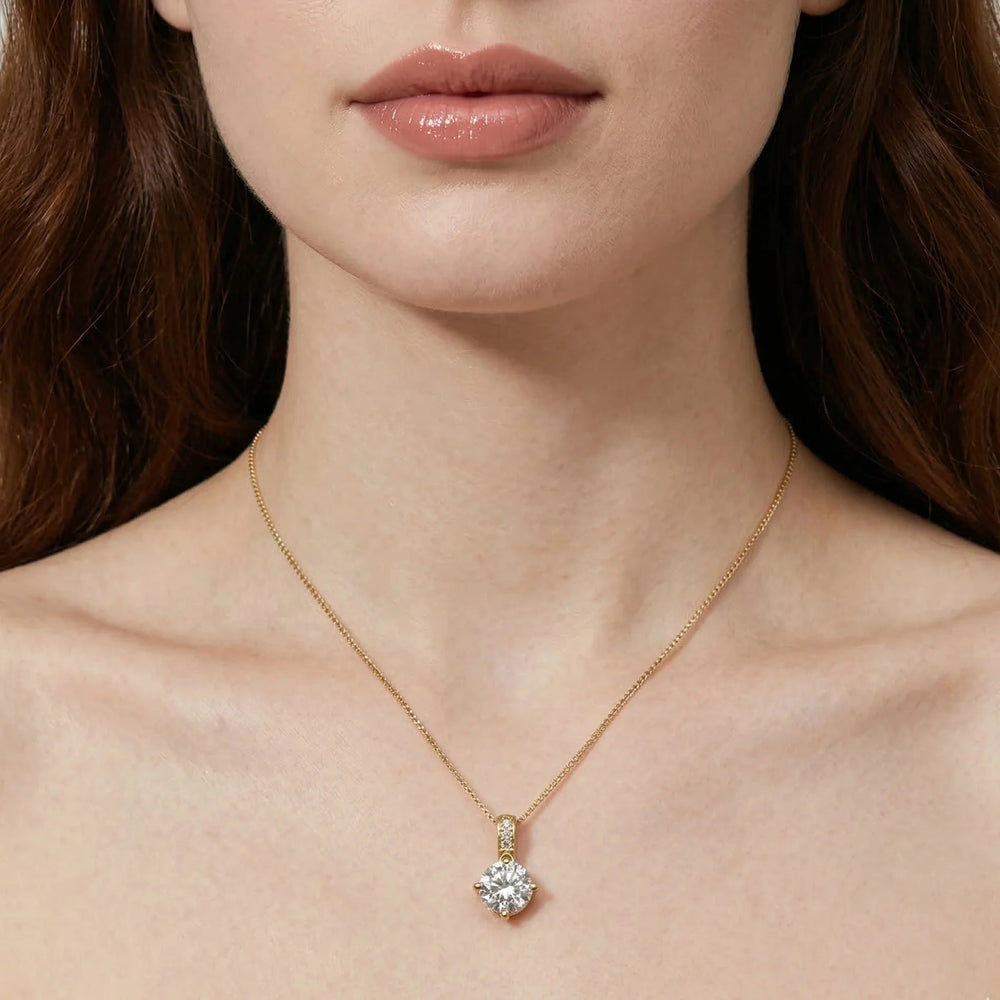 Celeste Pavé Solitaire Necklace - Gold