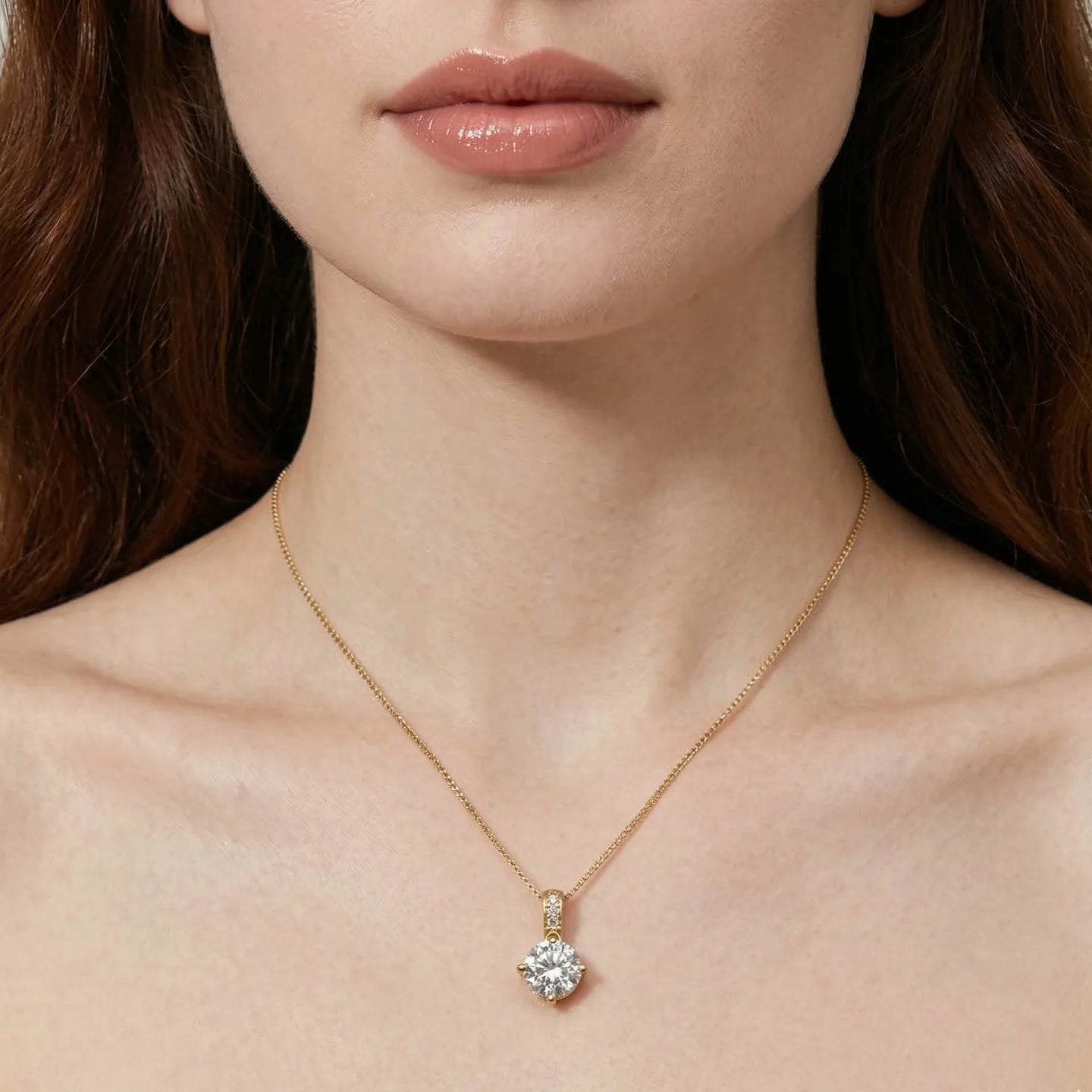 Celeste Pavé Solitaire Necklace - Gold
