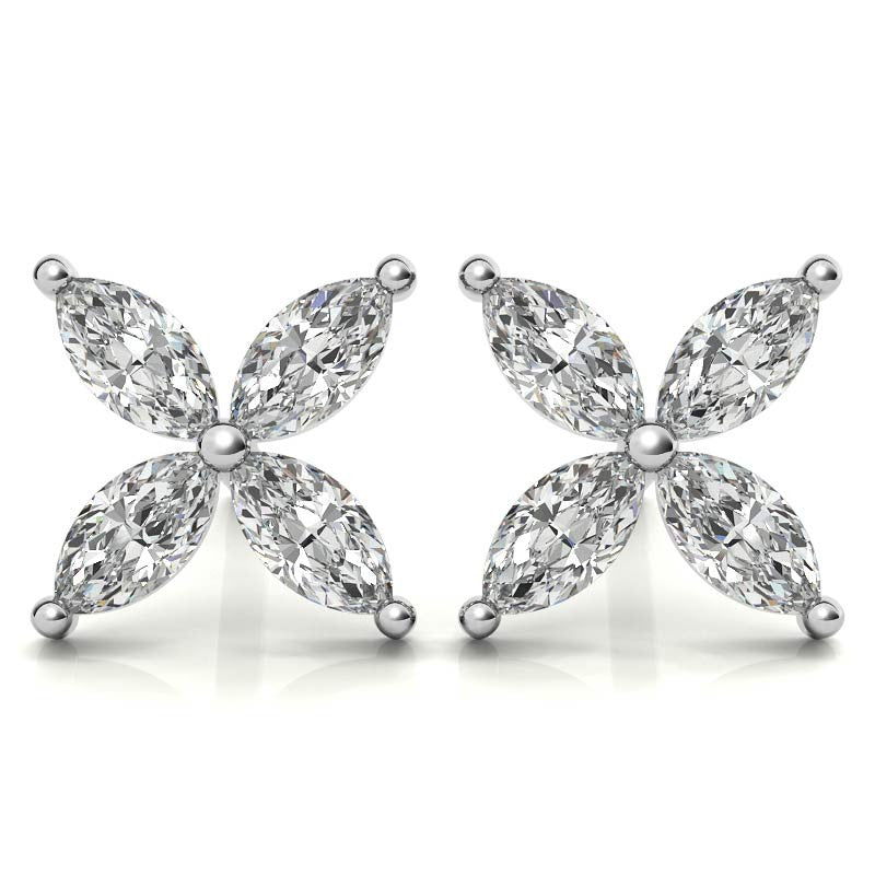 עגילים צמודים חיתוך מרקיזה - עיצוב פרח