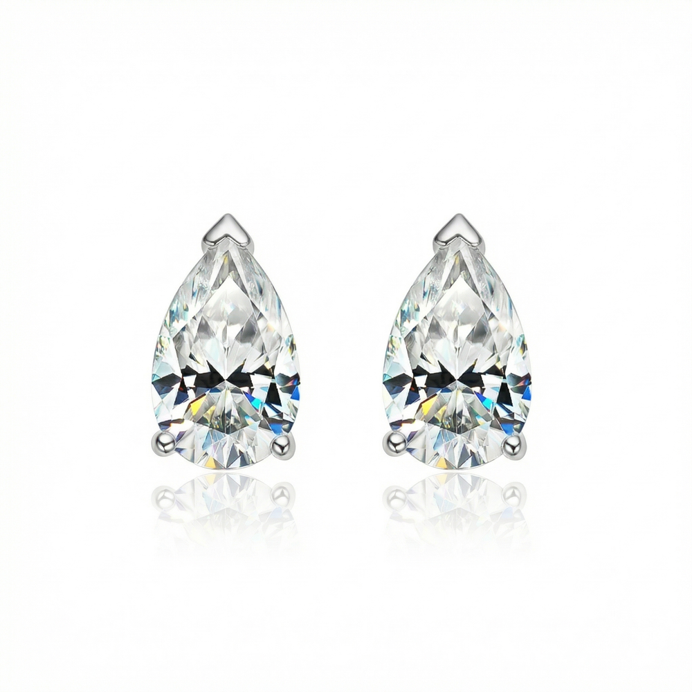 Pear Stud Earrings - White Gold