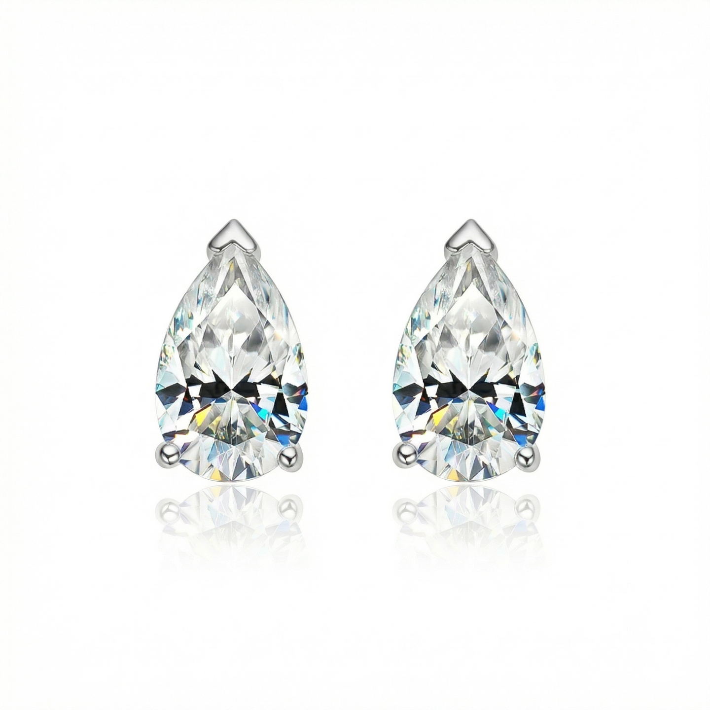Pear Stud Earrings - White Gold