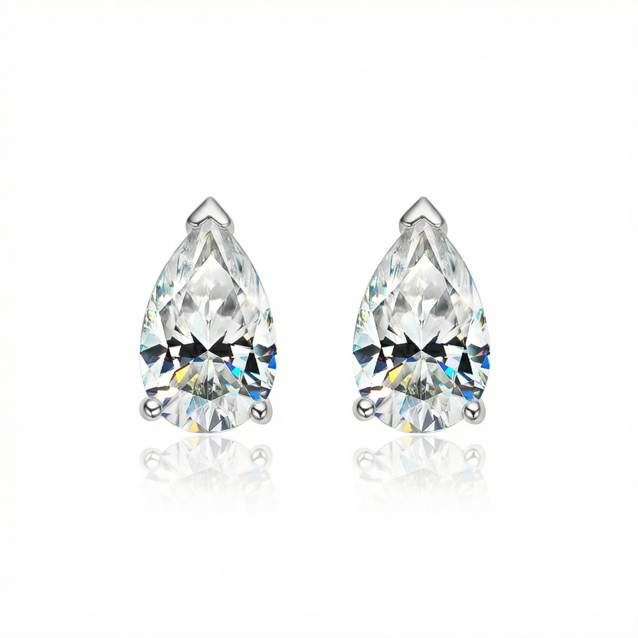 Pear Stud Earrings - White Gold