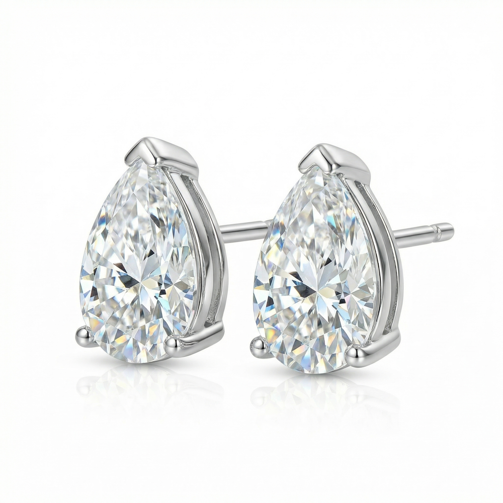 Pear Stud Earrings - White Gold