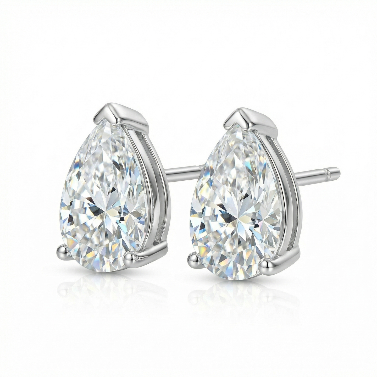 Pear Stud Earrings - White Gold