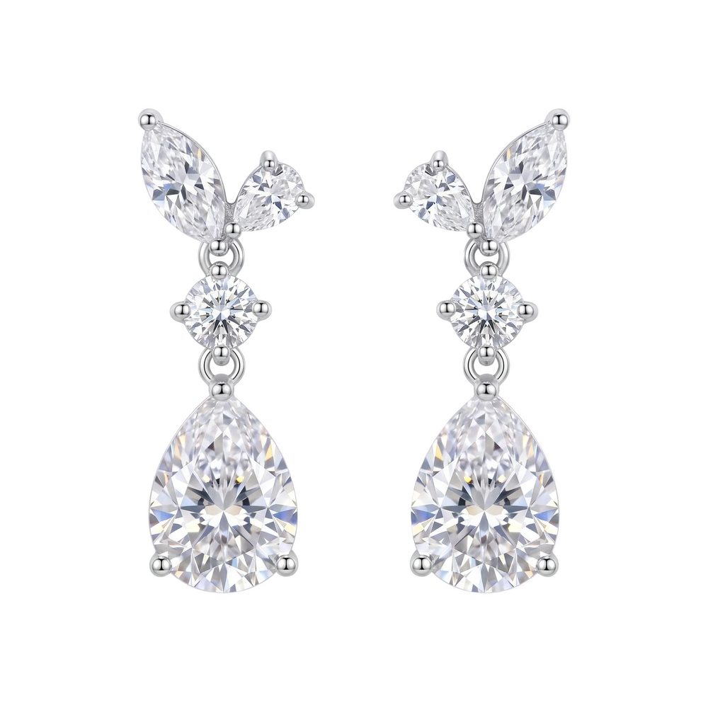 Amelia Pear Drop Earrings - White Gold