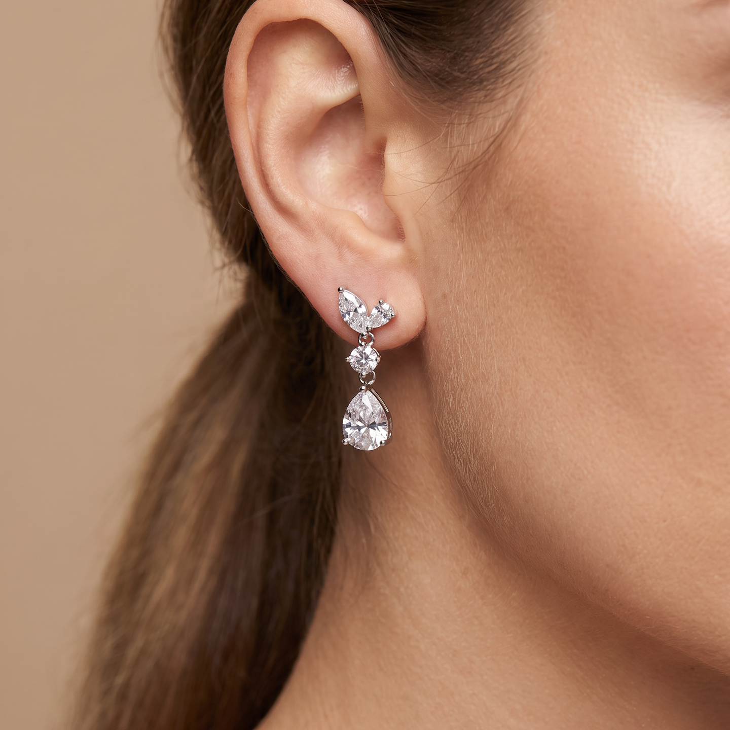 Amelia Pear Drop Earrings - White Gold