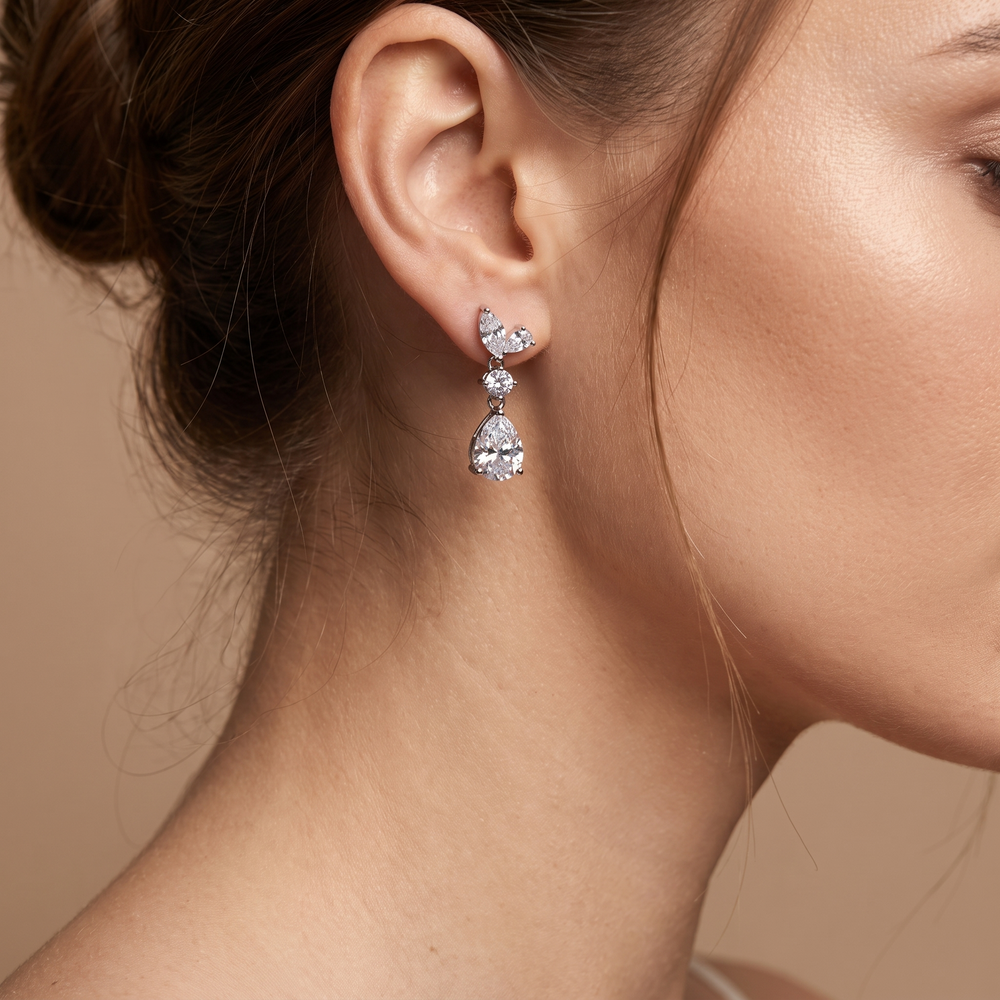 Amelia Pear Drop Earrings - White Gold