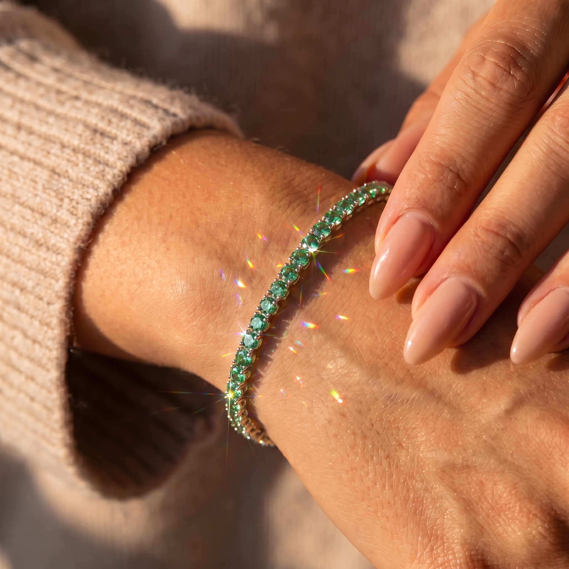 Green Tennis Bracelet - White Gold