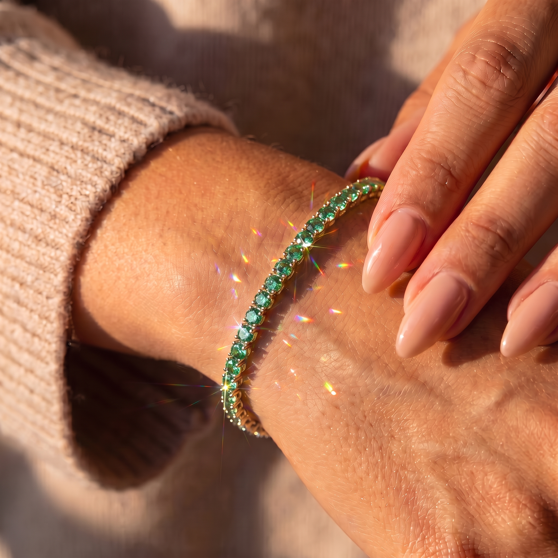Green Tennis Bracelet - Gold