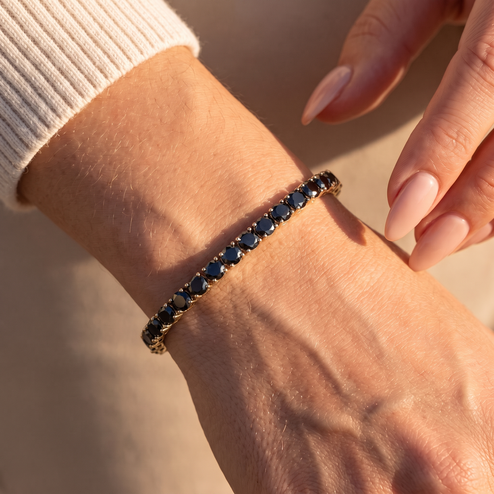 Black Tennis Bracelet - Gold