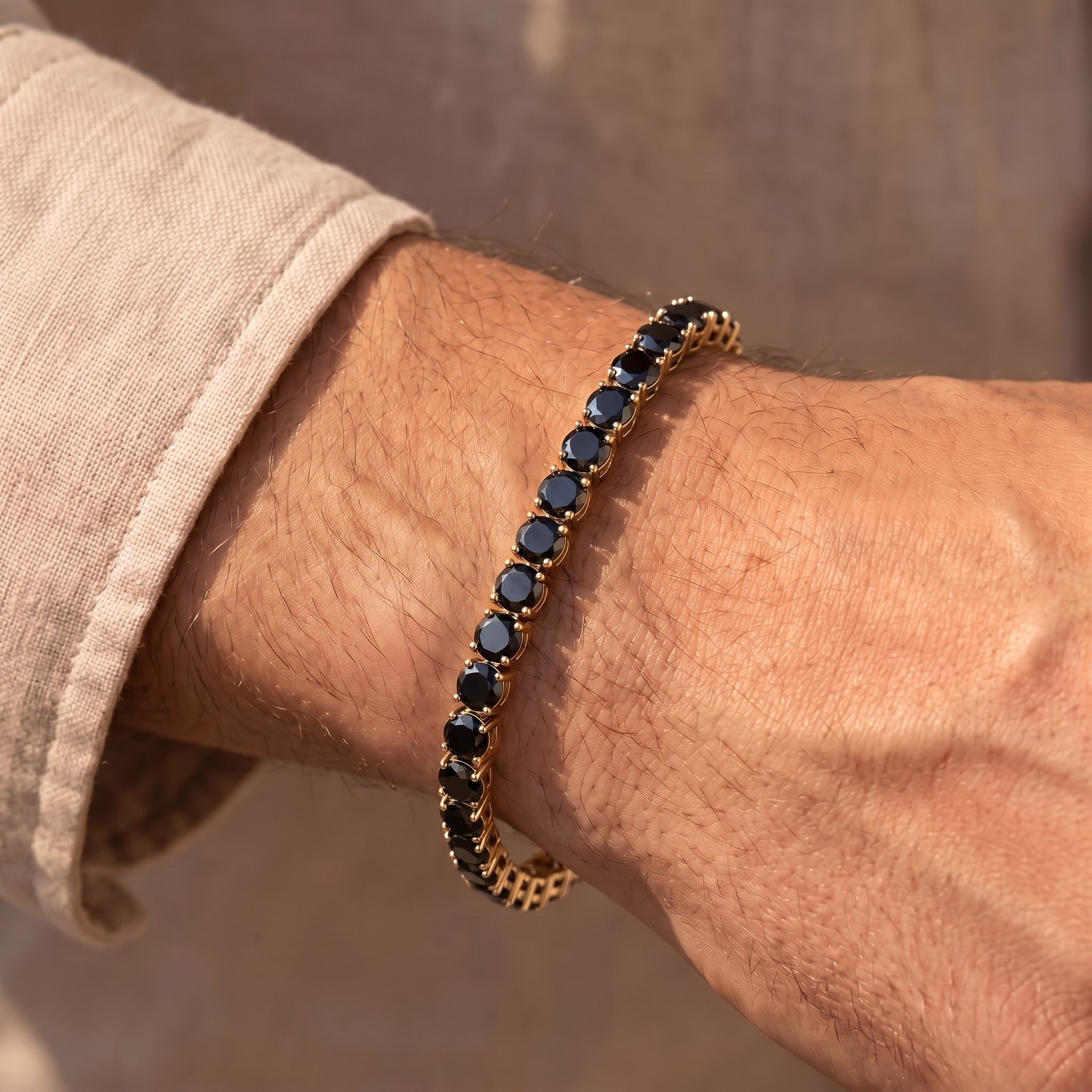Black Tennis Bracelet - Gold