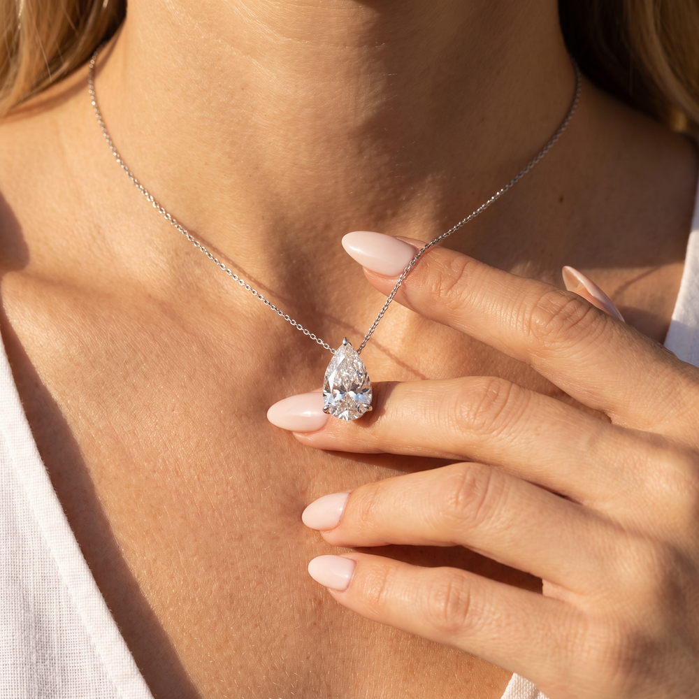 Pear Pendant Necklace - White Gold