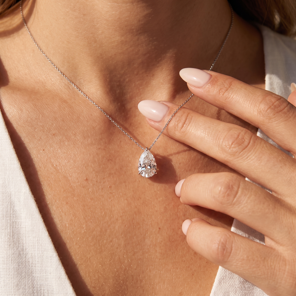 Pear Pendant Necklace - White Gold