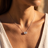 Oval Horizontal Pendant Necklace - White Gold