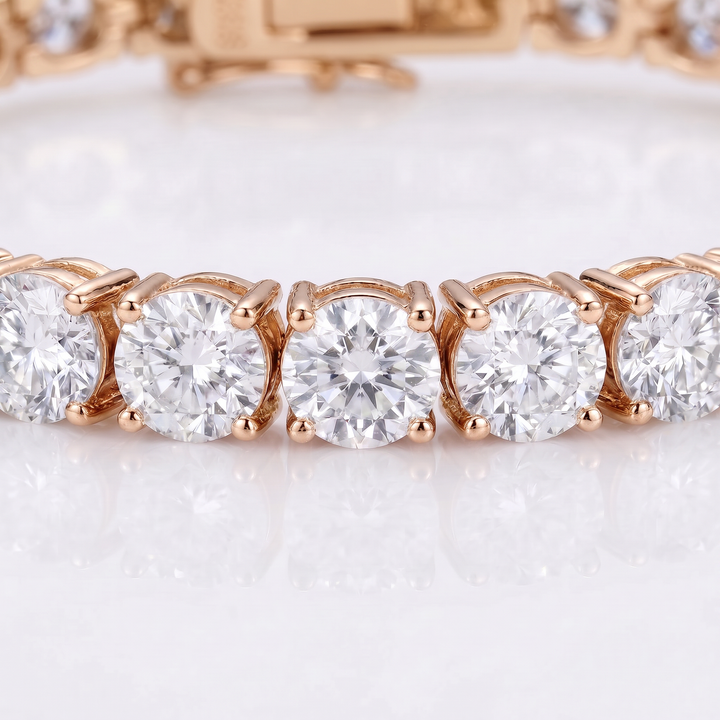 Rose gold 5mm moissanite tennis bracelet close-up