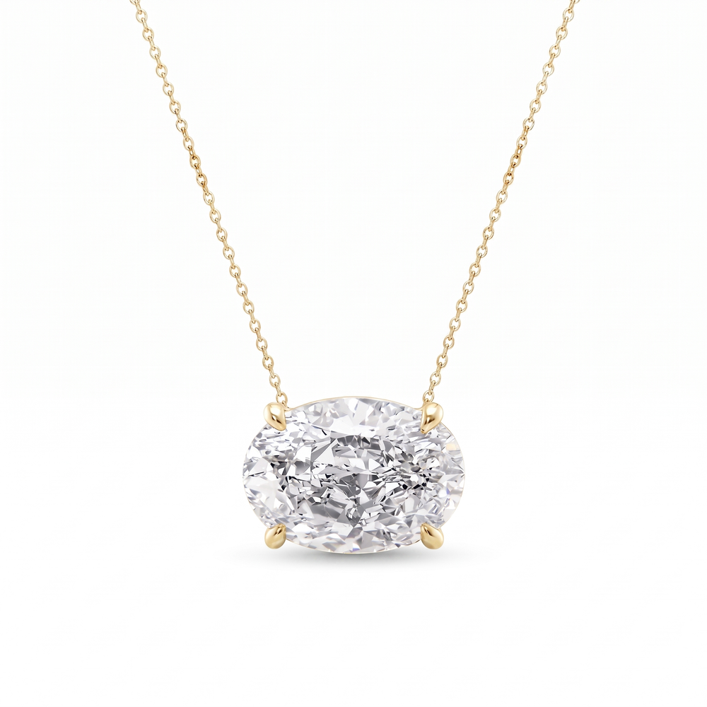 Oval Horizontal Pendant Necklace - Gold