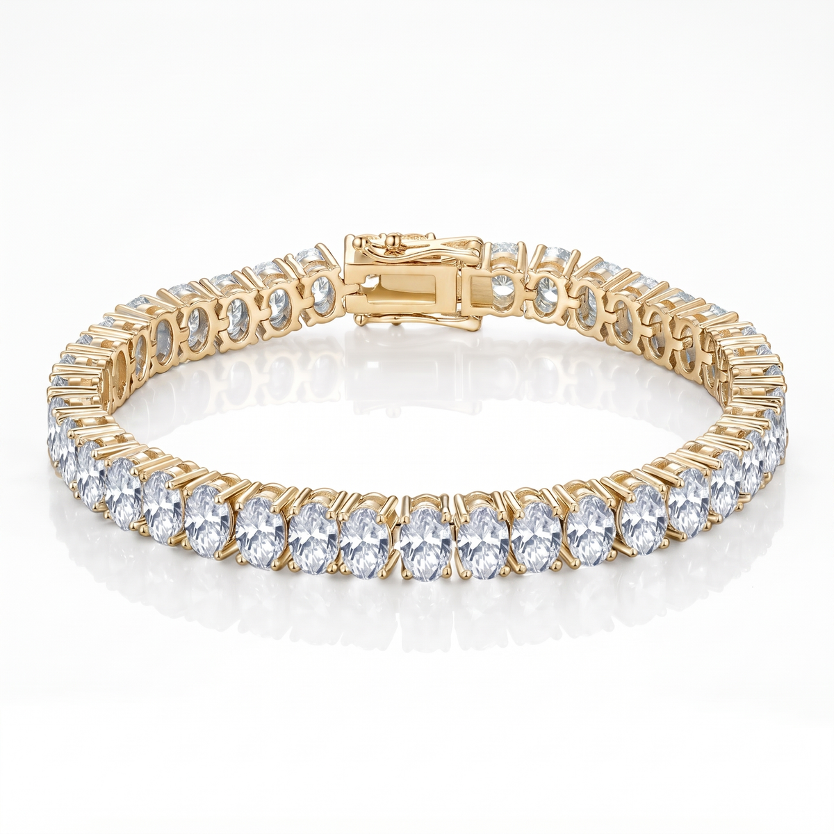 Oval cut moissanite tennis bracelet in gold