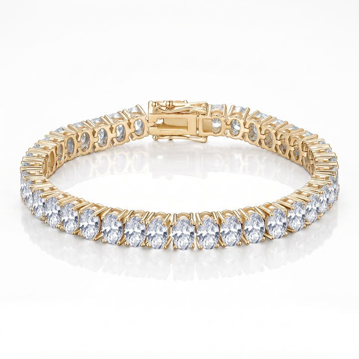 Oval cut moissanite tennis bracelet in gold